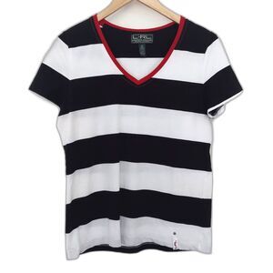 LRL Ralph Lauren Active T-Shirt Size M Black White Stripe Cotton Tee